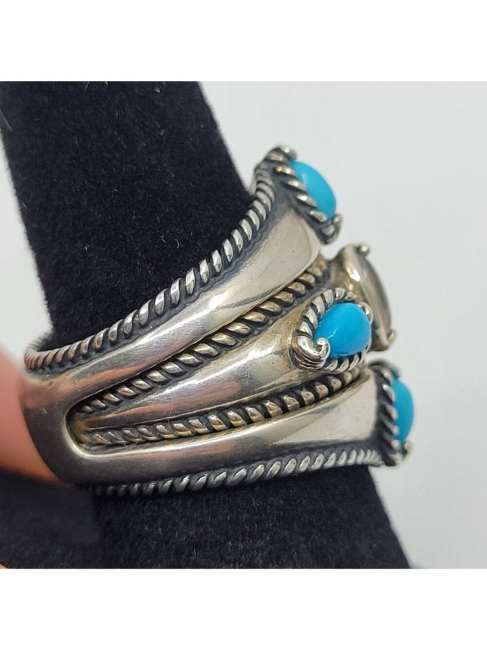 Vintage Sterling Silver Ring Size 7 Turquoise and Opal 925 Estate Jewelry - JW01 - Picture 5 of 7